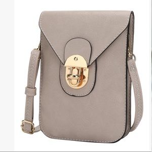 Taupe Turn-Lock Cell Phone Crossbody Bag